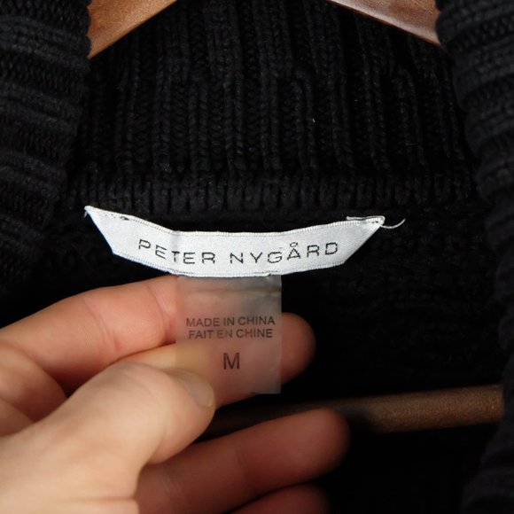 Peter Nygard Cable Knit Sweater Womens Medium Black Fisherman Turtle Neck - Picture 7 of 8